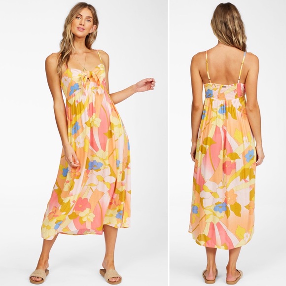 ★ Billabong Tropical Summer Midi Dress - Picture 1 of 6